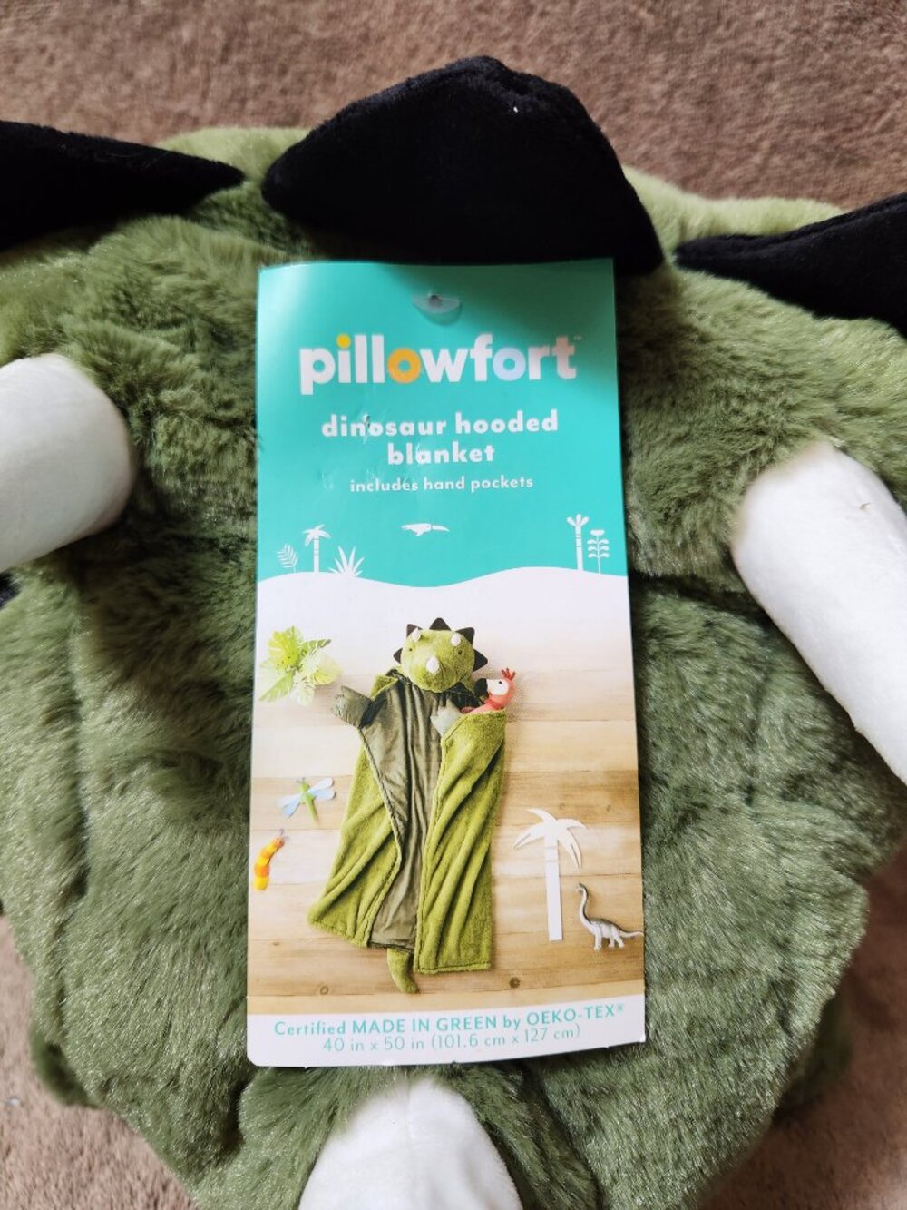 PILLOWFORT - Kid's Dinosaur Wearable Hooded Blanket 50" x 40" - NEW NWT - Picture 6 of 6